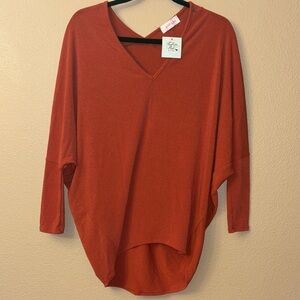 NEW! Jess Lea MEDIUM Rust V-Neck Dolman Sleeve Draped Top Soft Textured Blouse